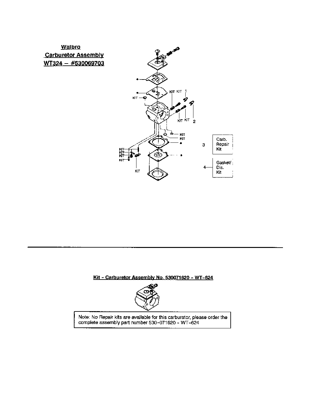 Carburetor's Diagram and Parts List for S1838  Poulan Chainsaw
