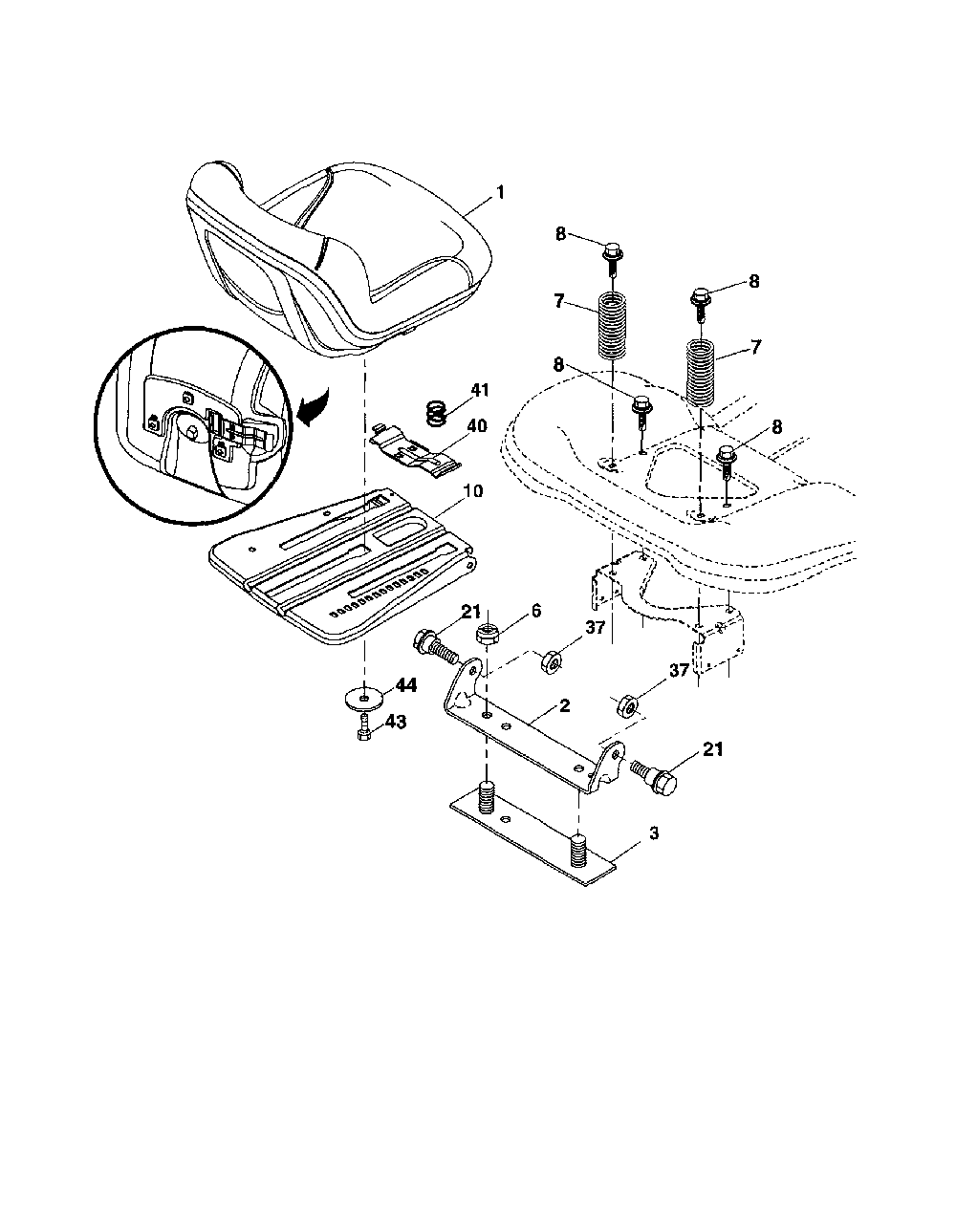Seat Diagram and Parts List for 96042010700  Poulan Lawn Tractor