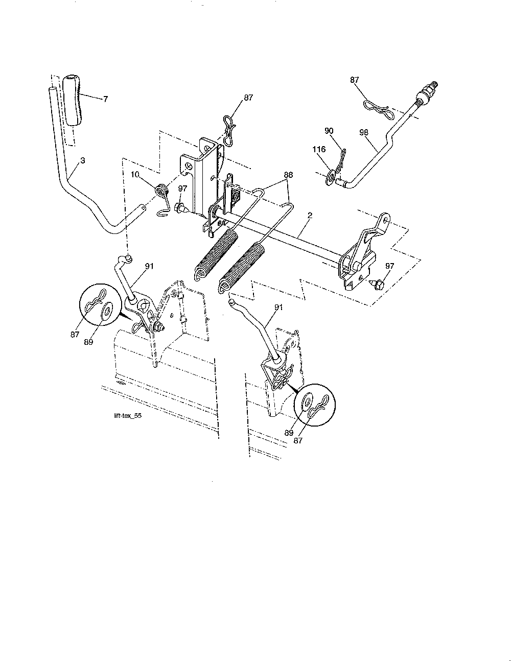 Mower lift Diagram and Parts List for 96042017200  Poulan Lawn Tractor