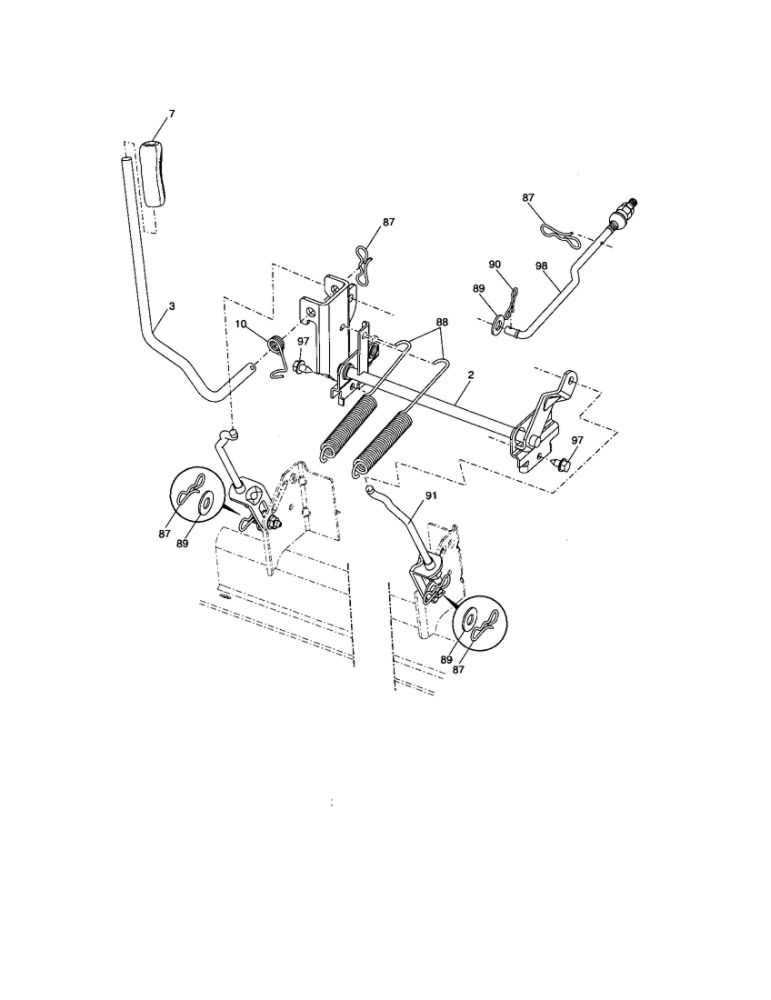 Mower Lift Diagram and Parts List for 96042000701  Poulan Lawn Tractor
