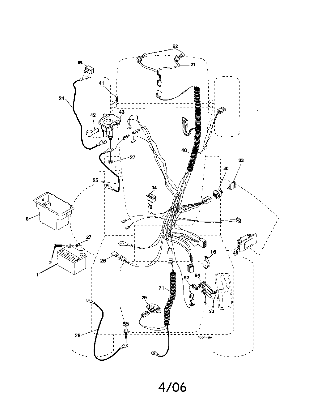 Electrical Diagram and Parts List for 96042002600  Poulan Lawn Tractor