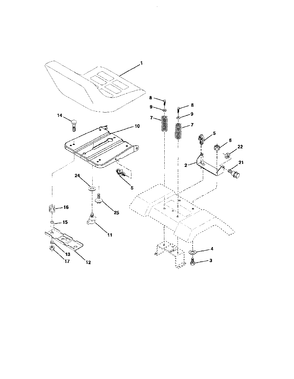 Seat assembly Diagram and Parts List for 96012000302  Poulan Lawn Tractor