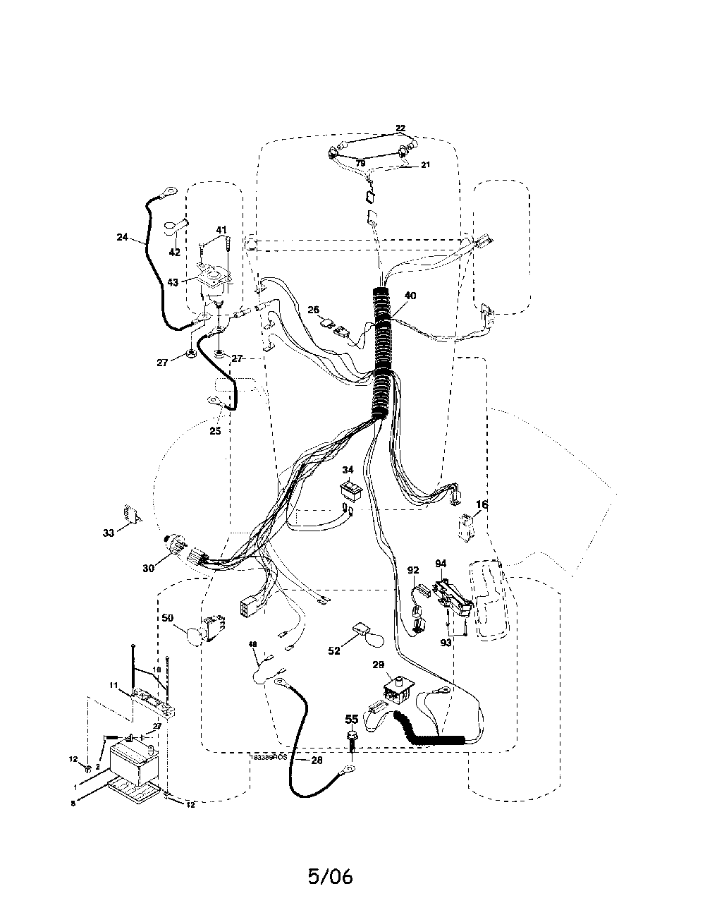 Electrical Diagram and Parts List for 96012003001  Poulan Lawn Tractor