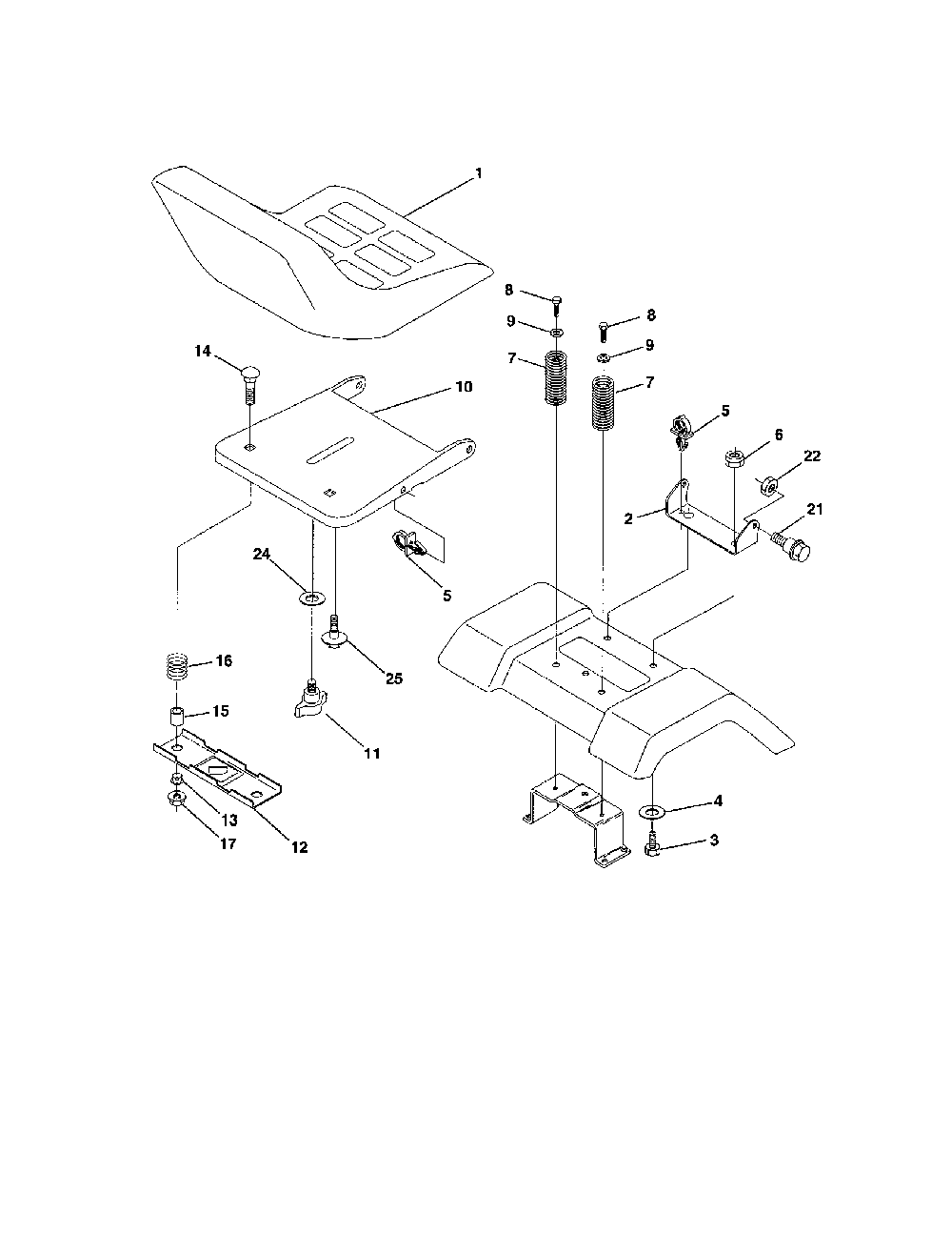 Seat assembly Diagram and Parts List for PR185H42STDA  Poulan Lawn Tractor