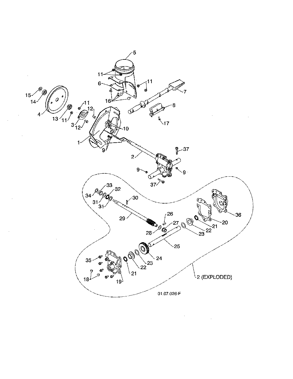 Impeller/gearbox Diagram and Parts List for 96198004601  Poulan Snow Blower