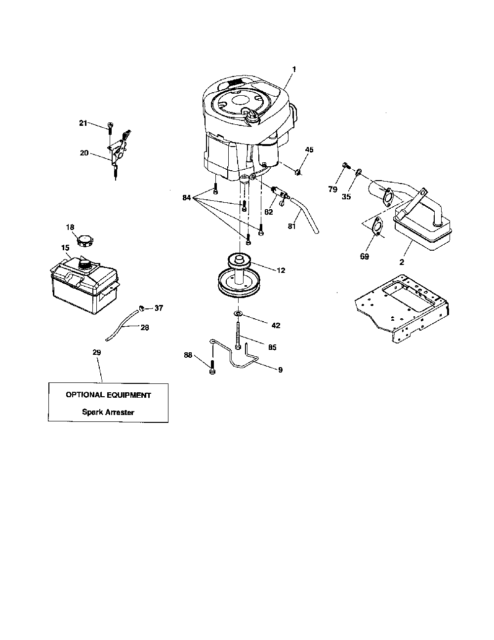 Engine Diagram and Parts List for 96042000800  Poulan Lawn Tractor