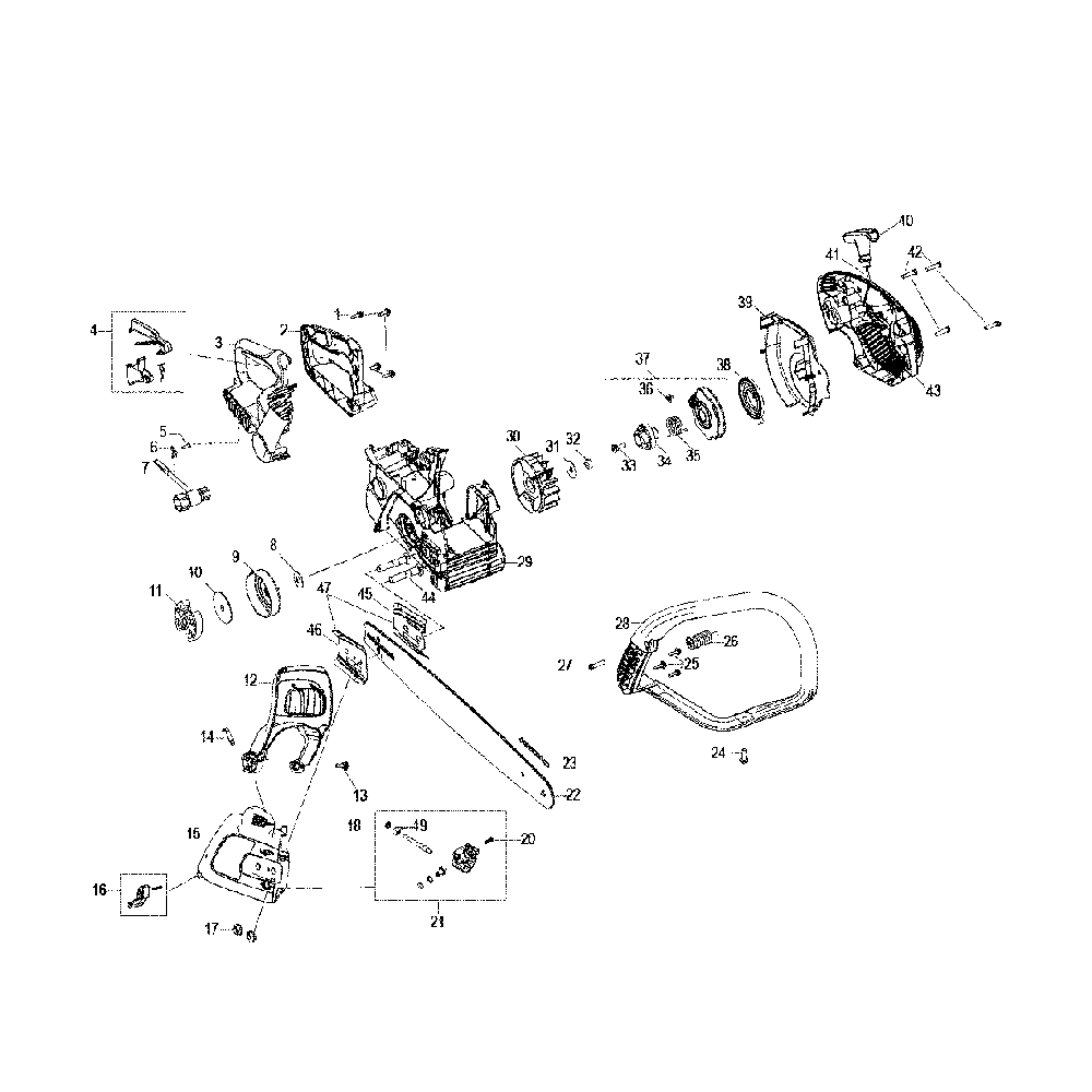 Side cover & clutch Diagram and Parts List for 967061501  Poulan Chainsaw