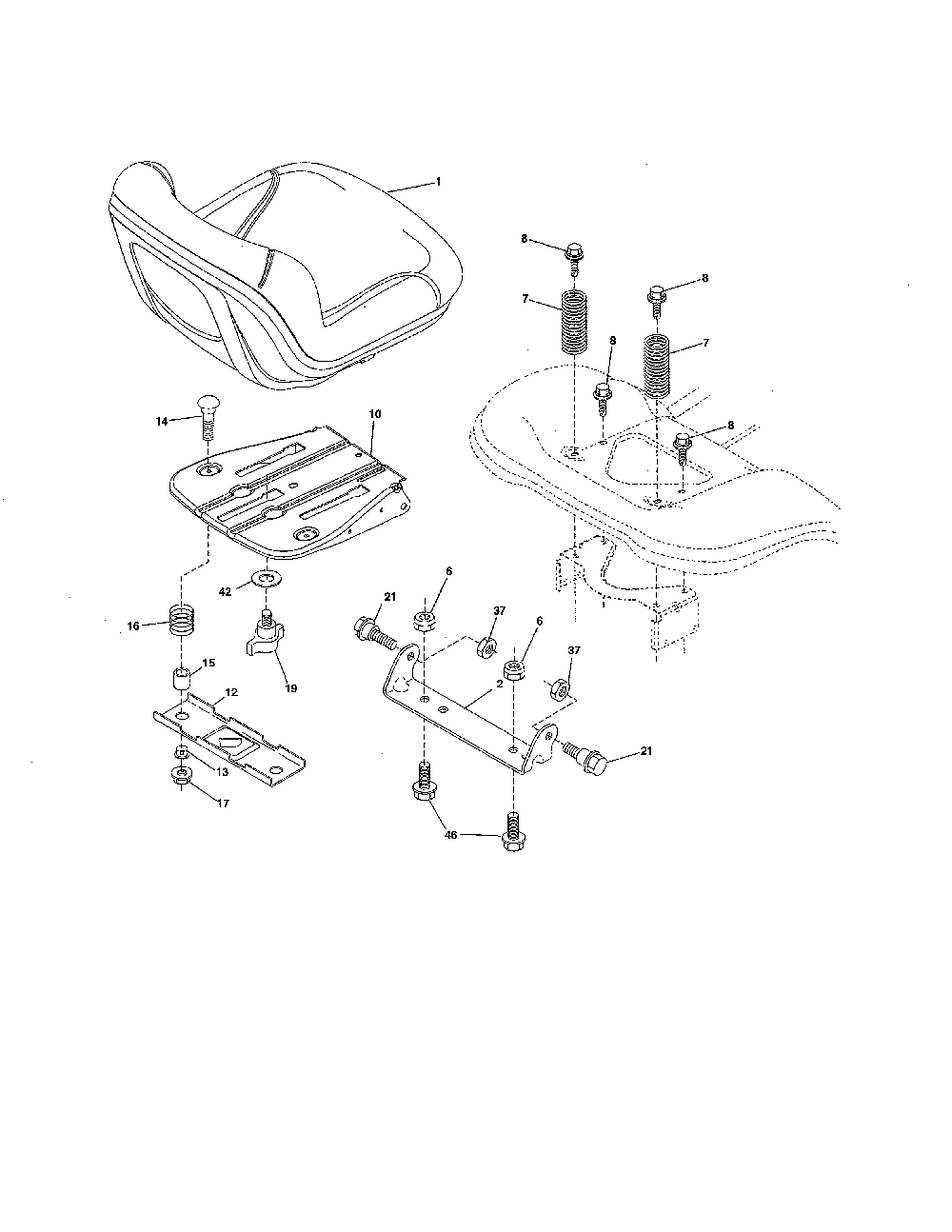 Seat assembly Diagram and Parts List for PP24VA54-96046008000  Poulan Lawn Tractor
