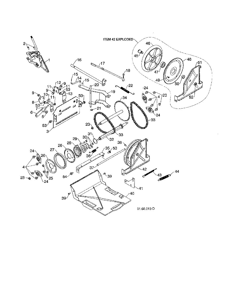 Drive Diagram and Parts List for 96198004301  Poulan Snow Blower