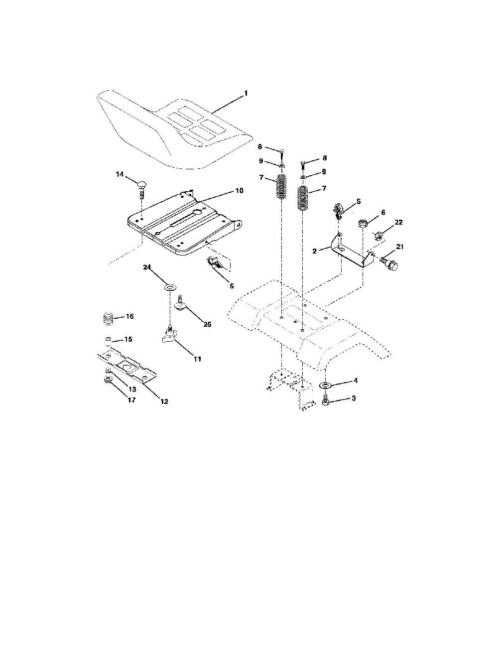 Seat assembly Diagram and Parts List for 96012002001  Poulan Lawn Tractor