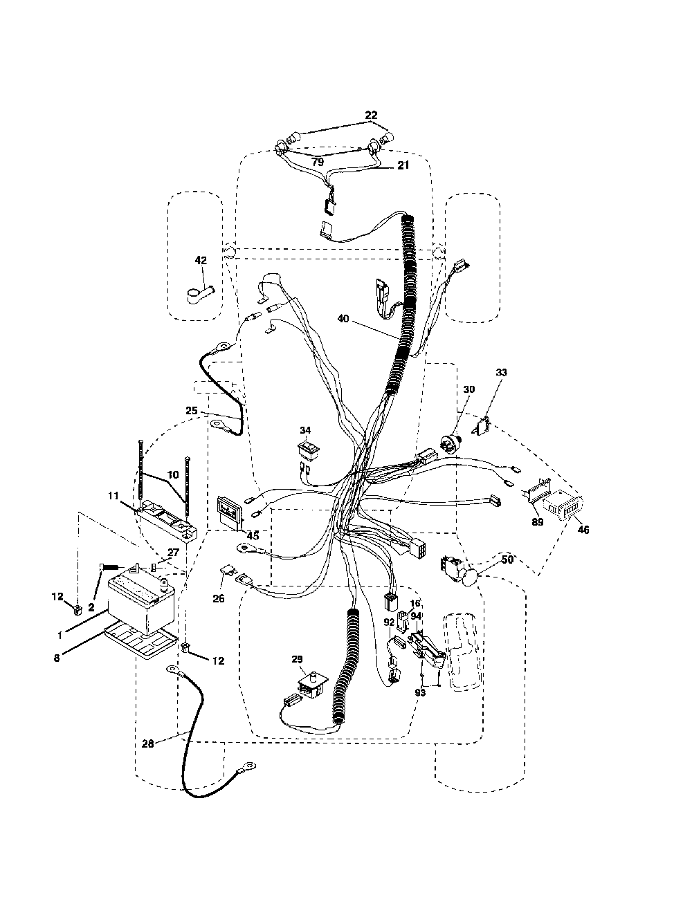 Electrical Diagram and Parts List for 96022000101  Poulan Lawn Tractor