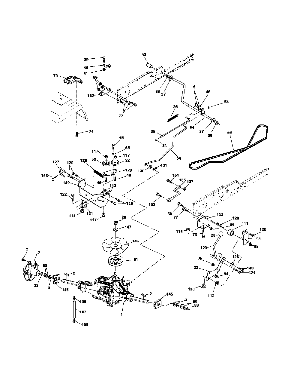 Ground drive Diagram and Parts List for 96022000101  Poulan Lawn Tractor