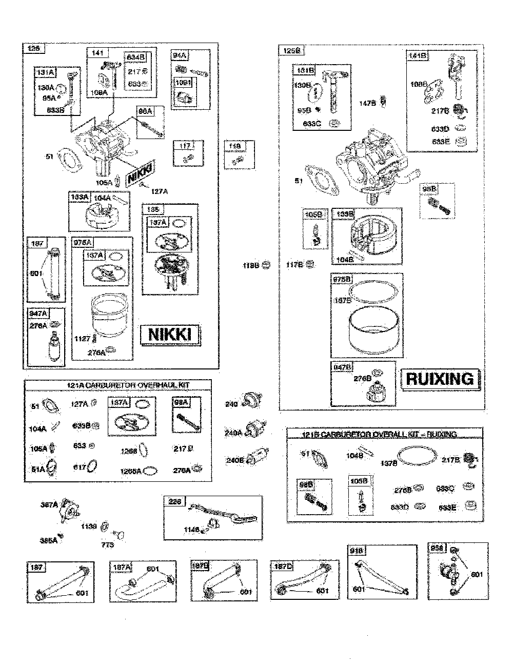 Carburetor/overhaul kits Diagram and Parts List for 96046007600  Poulan Lawn Tractor
