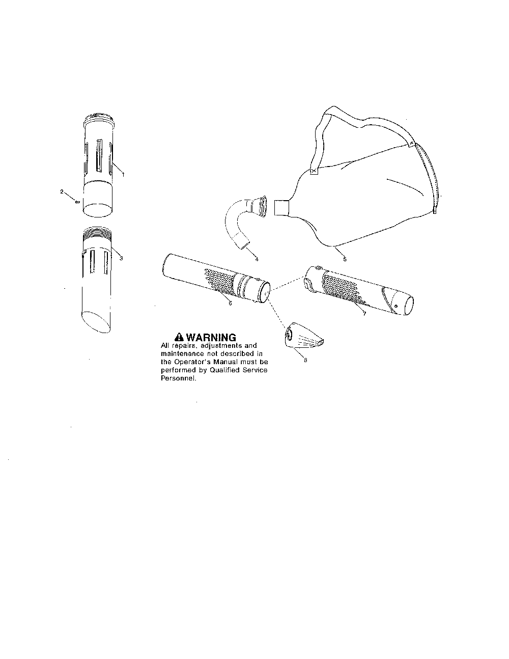 Vac tubes & bag Diagram and Parts List for P325 (ROW)(TYPE 2) Poulan Leaf Blower / Vacuum