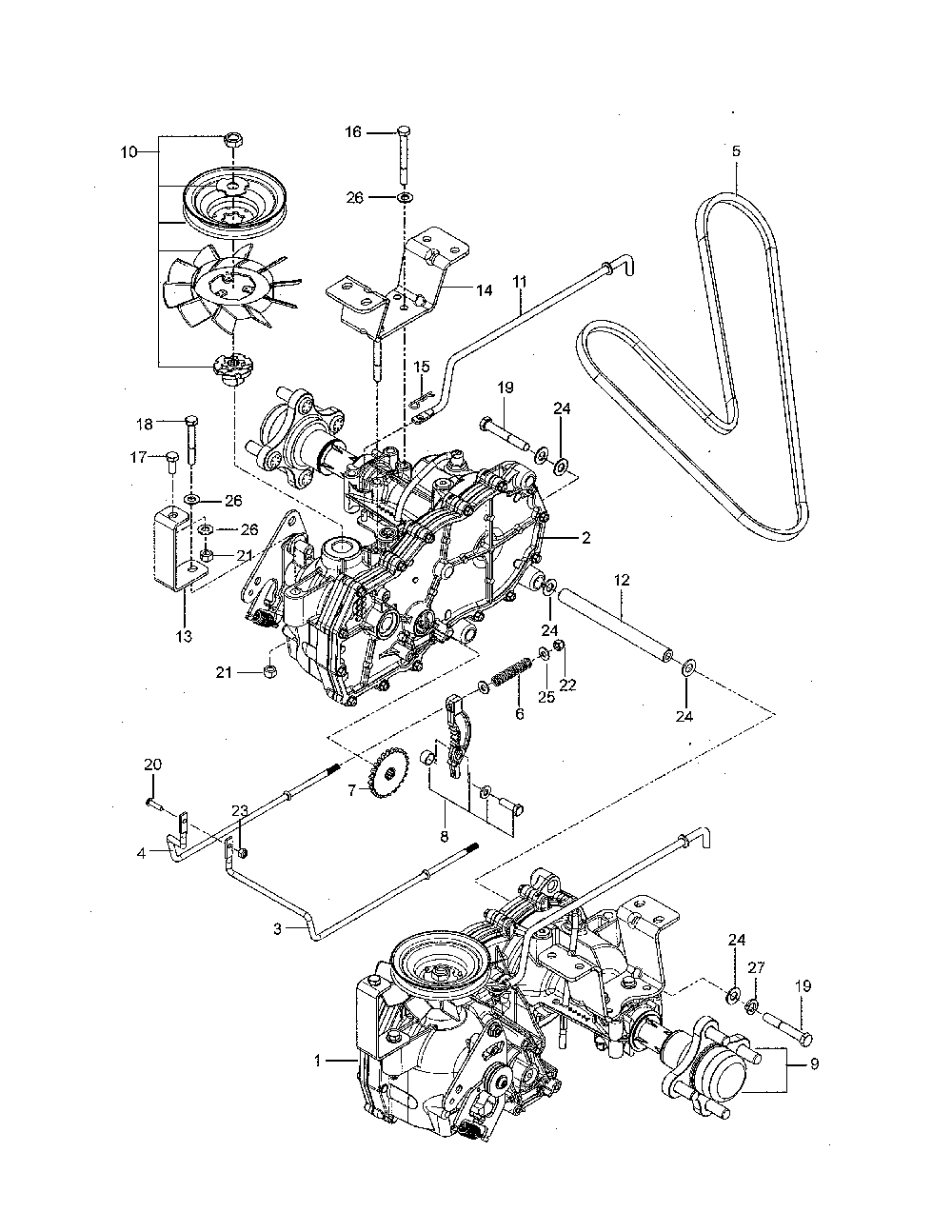 Hydraulic pump-motor Diagram and Parts List for 967721801-00  Poulan Lawn Mower