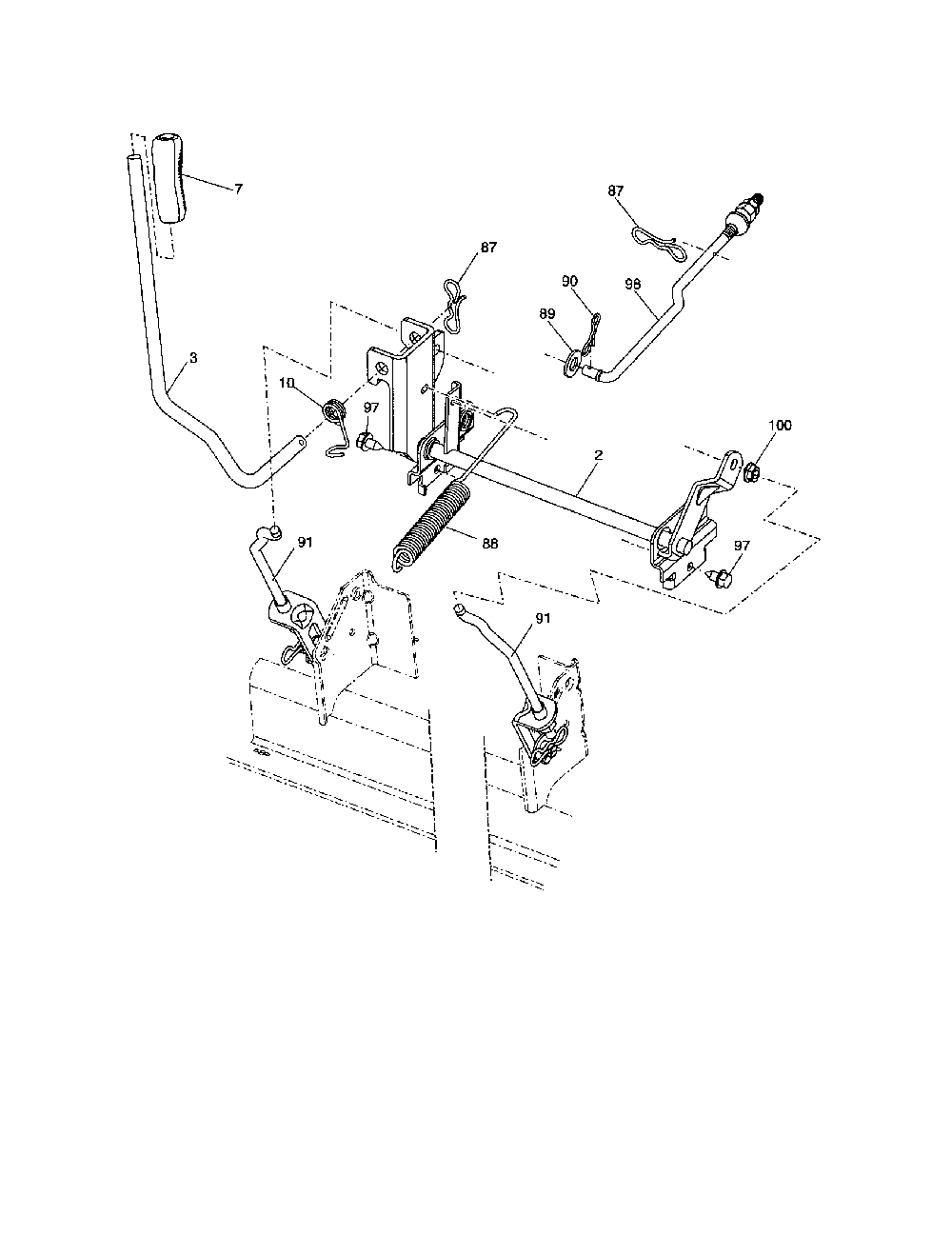 Mower lift Diagram and Parts List for 96042003803  Poulan Lawn Tractor