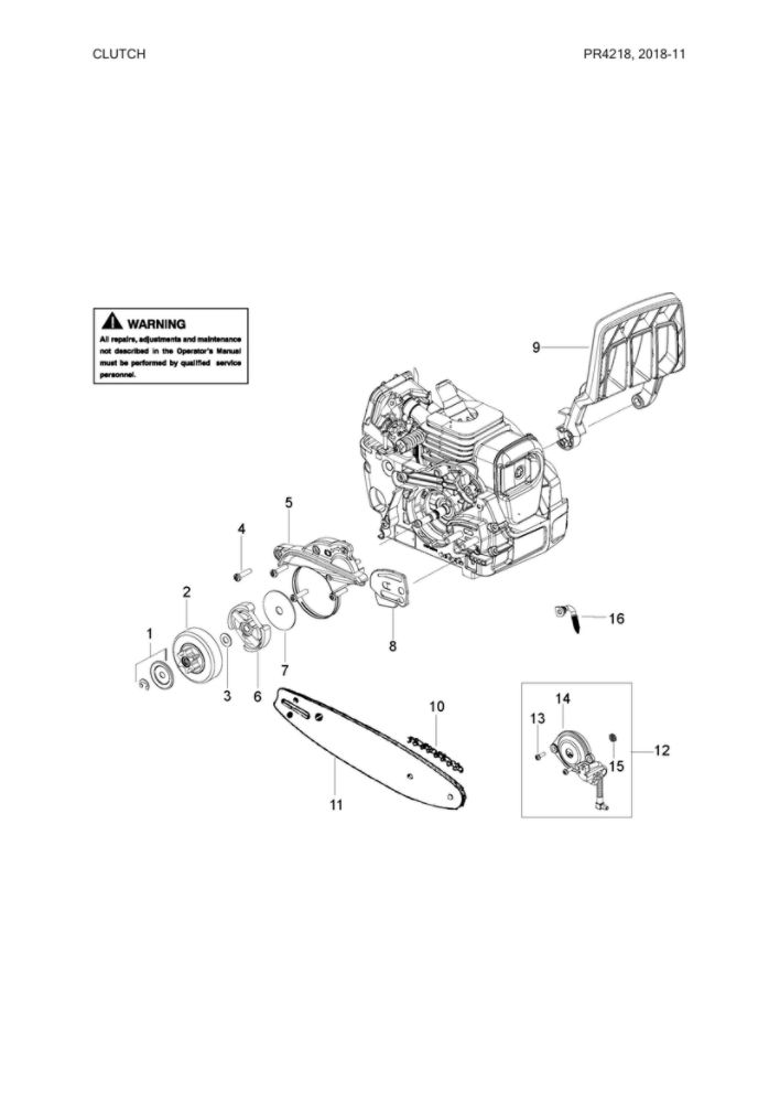 Clutch Parts Diagram and Parts List for 967063801  Poulan Chainsaw