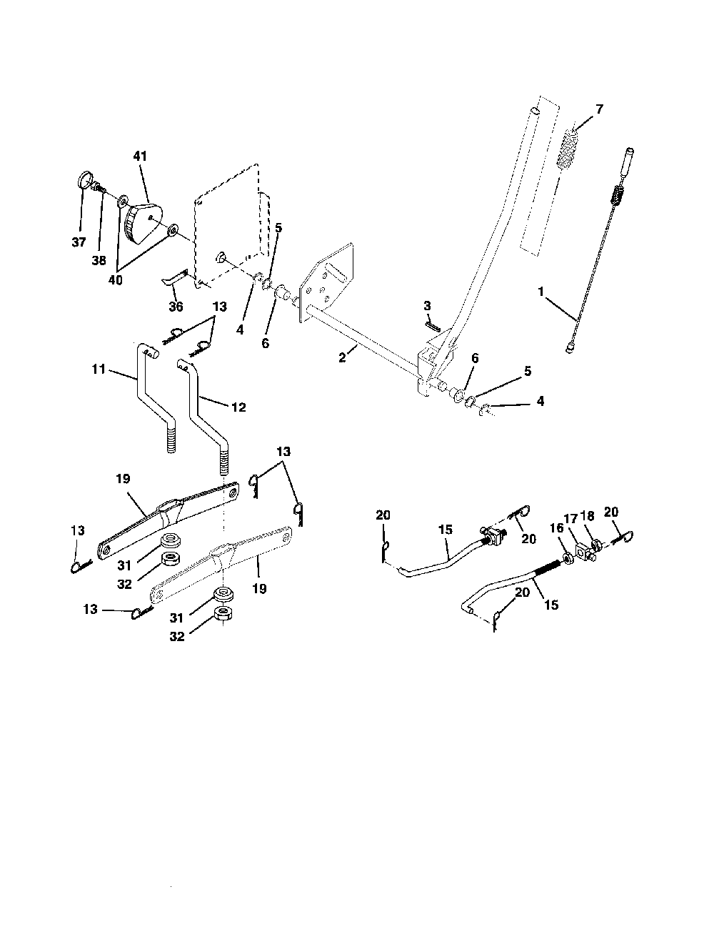 Mower lift Diagram and Parts List for 96012003000  Poulan Lawn Tractor