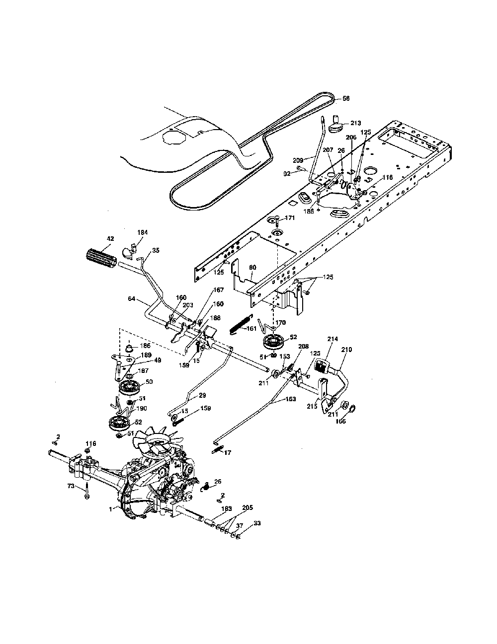 Drive Diagram and Parts List for 96042000900  Poulan Lawn Tractor