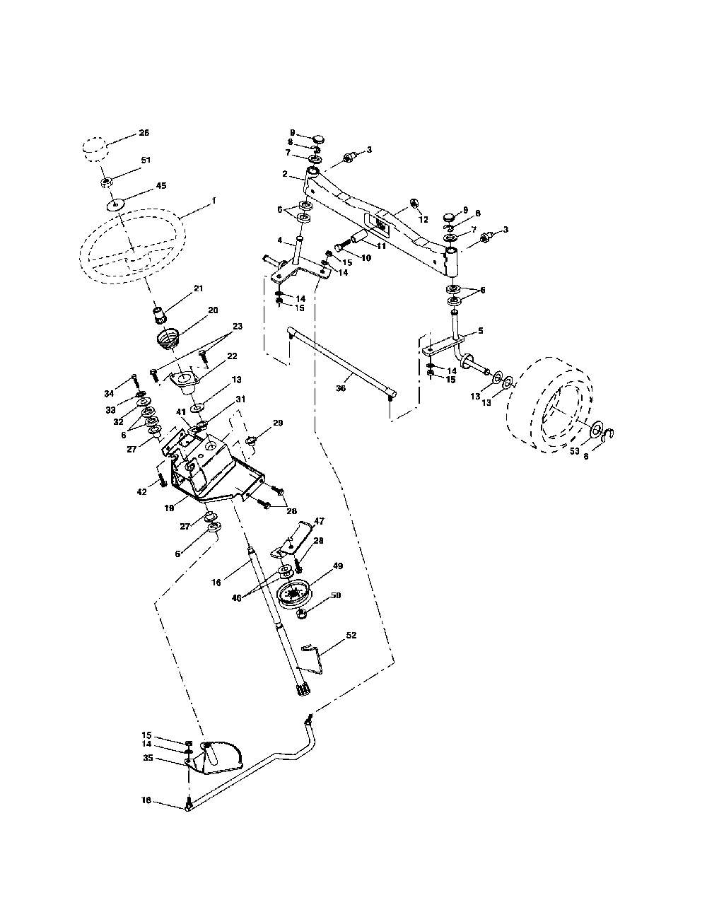 Steering assembly Diagram and Parts List for 96022000101  Poulan Lawn Tractor
