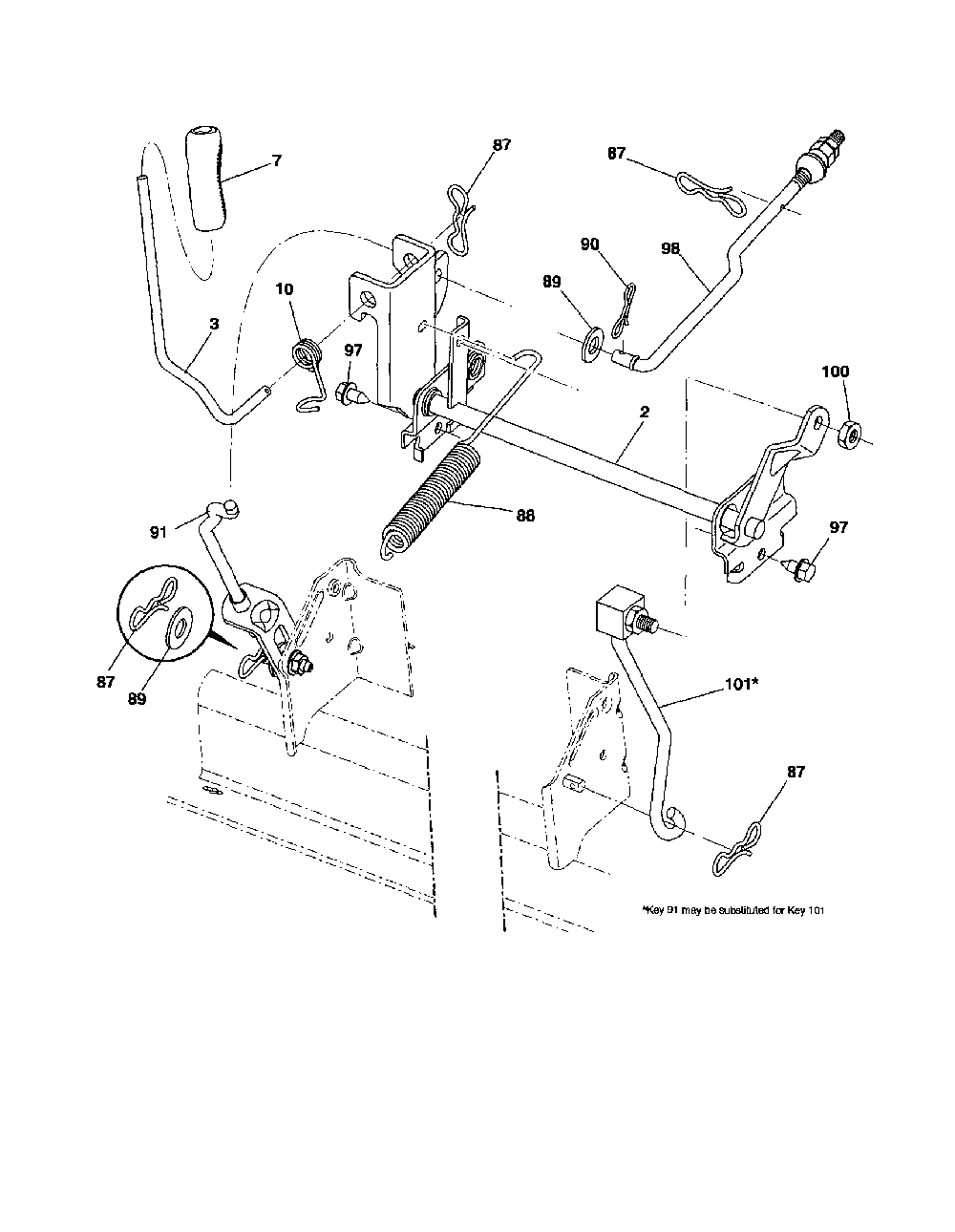 Mower lift Diagram and Parts List for 96042010800  Poulan Lawn Tractor