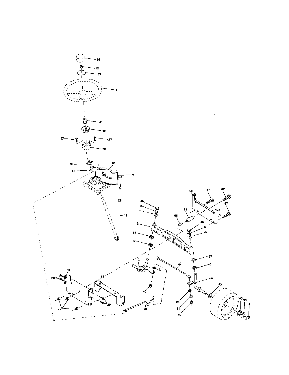 Steering assembly Diagram and Parts List for 96012004100  Poulan Lawn Tractor
