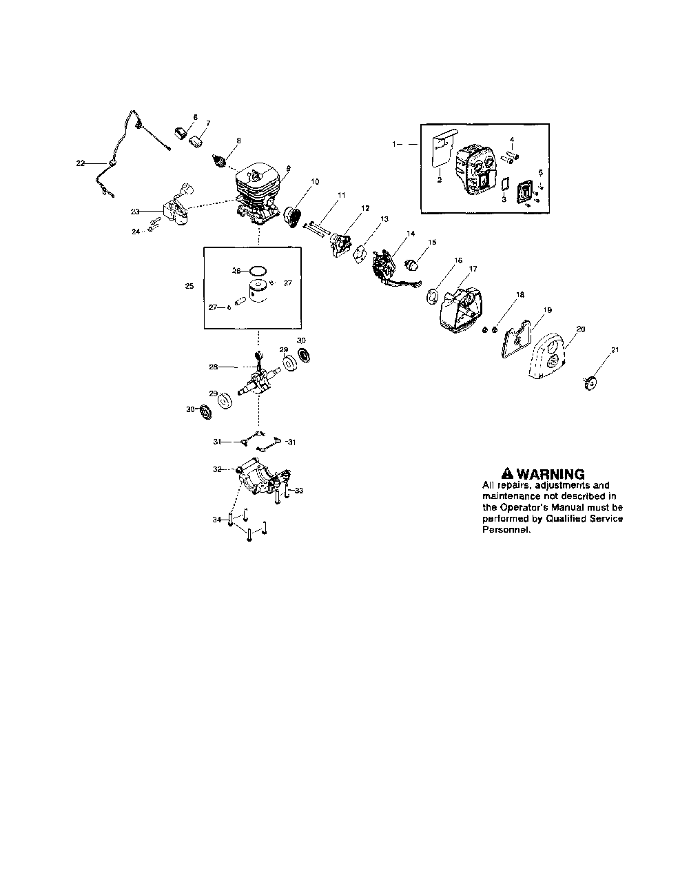 Cylinder/muffler/piston Diagram and Parts List for BV2126  Poulan Leaf Blower / Vacuum