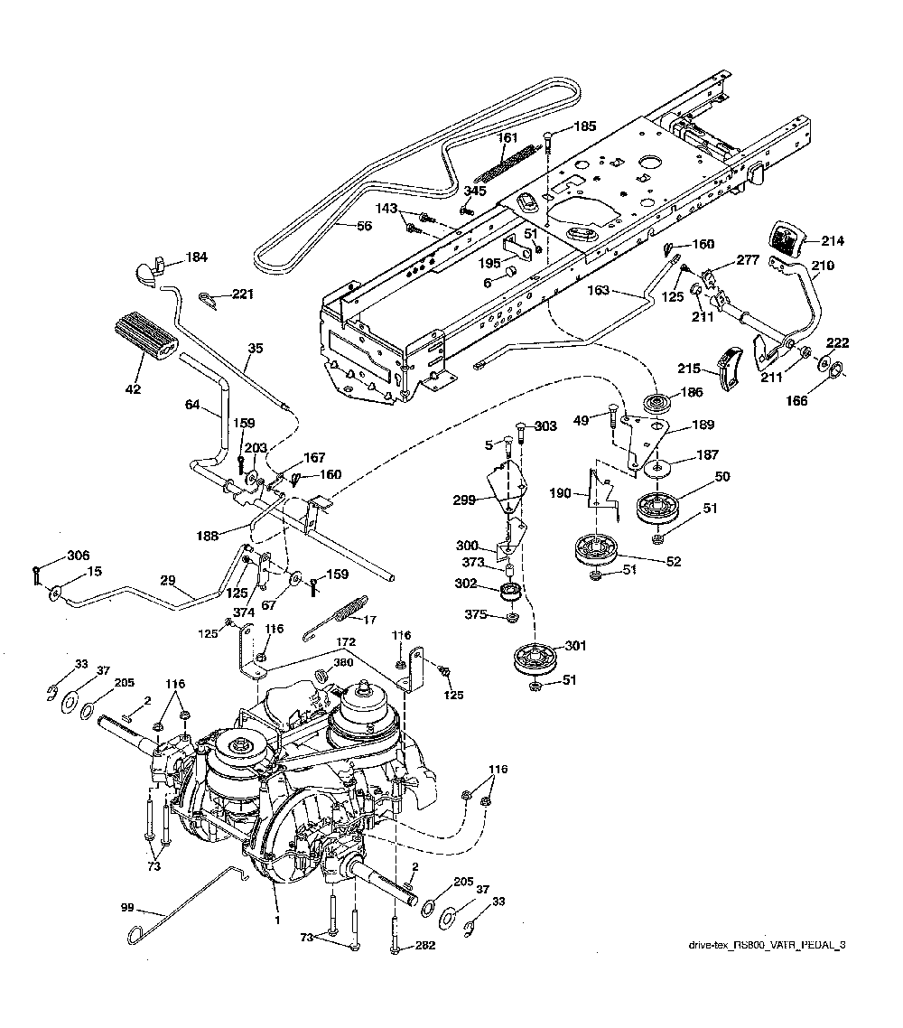 Drive Diagram and Parts List for 96042016701  Poulan Lawn Tractor