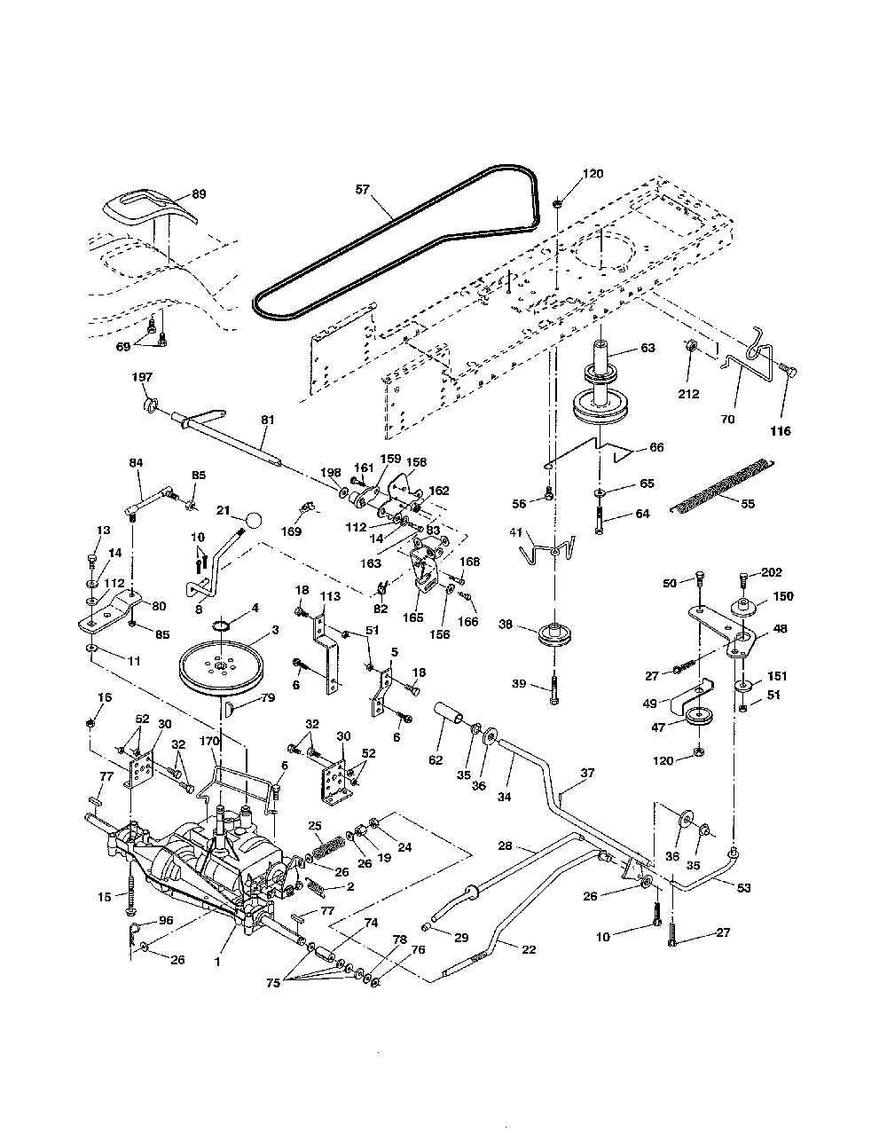 Drive Diagram and Parts List for 96016001700  Poulan Lawn Tractor