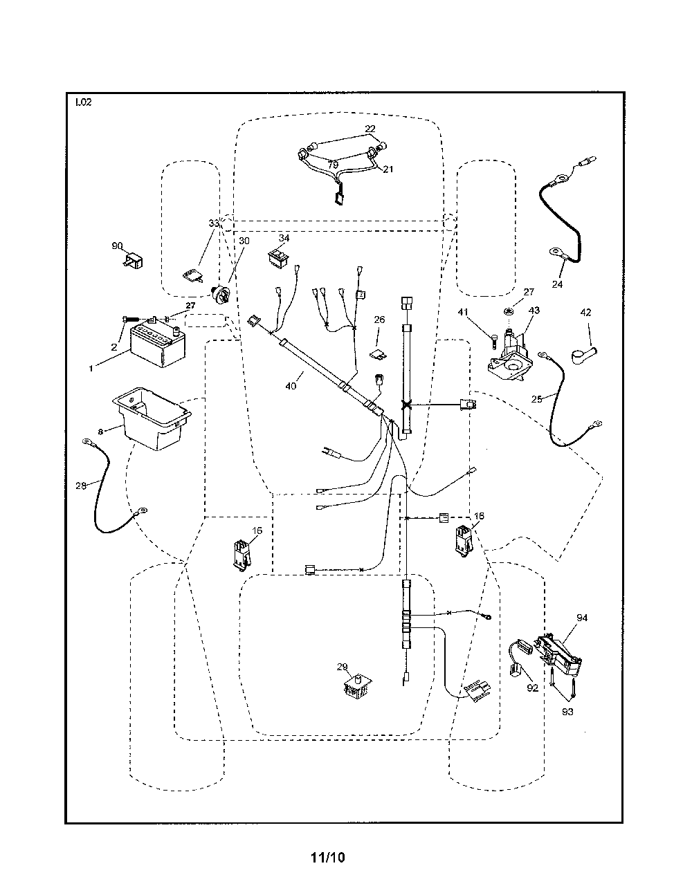 Electrical Diagram and Parts List for 96016002200  Poulan Lawn Tractor