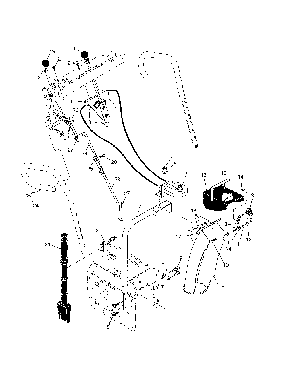 Control panel/discharge chute Diagram and Parts List for 96192000500  Poulan Snow Blower