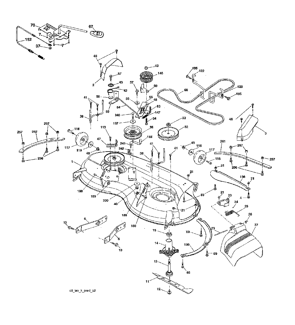 Mower deck Diagram and Parts List for 96042016701  Poulan Lawn Tractor