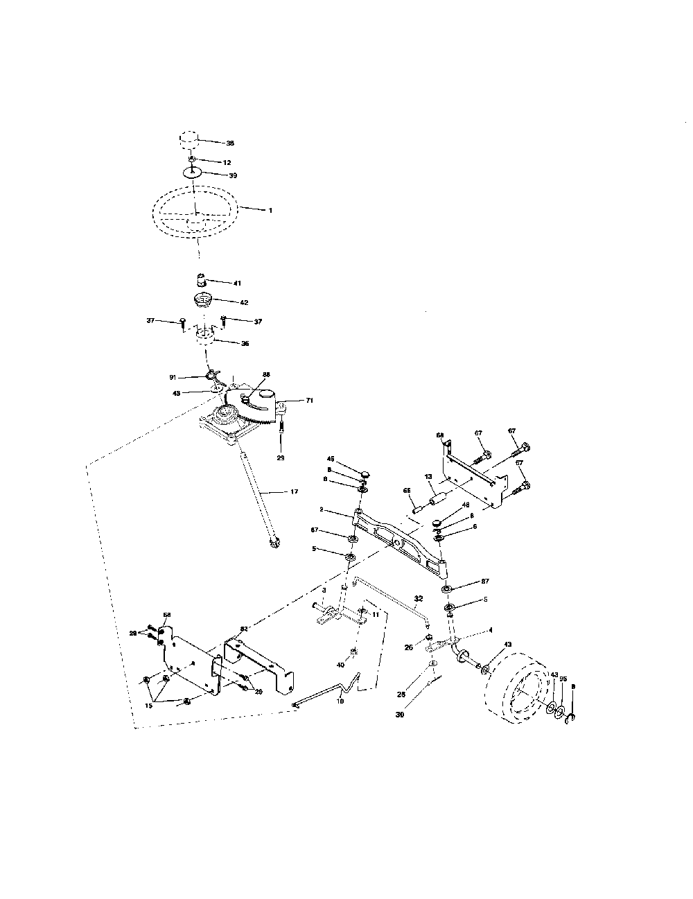 Steering assembly Diagram and Parts List for 96012003001  Poulan Lawn Tractor