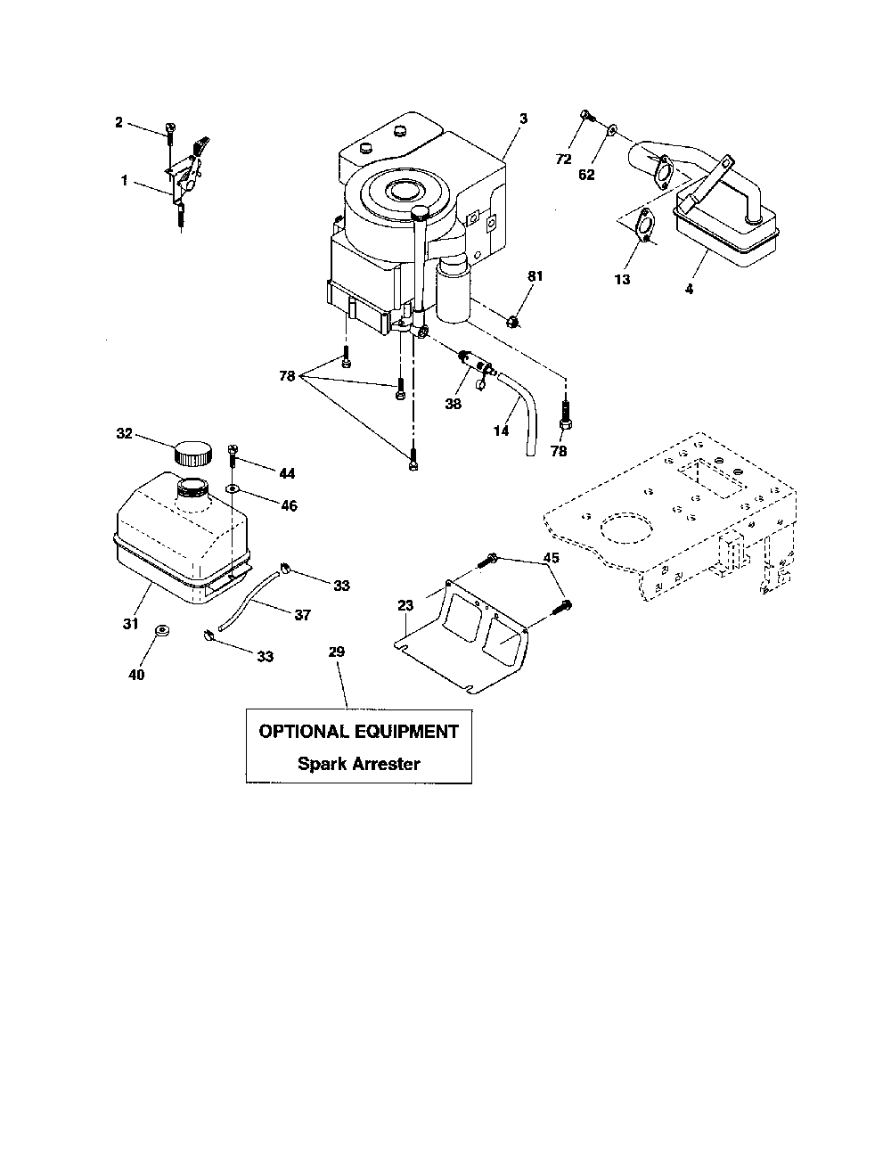 Engine Diagram and Parts List for 96012006000  Poulan Lawn Tractor
