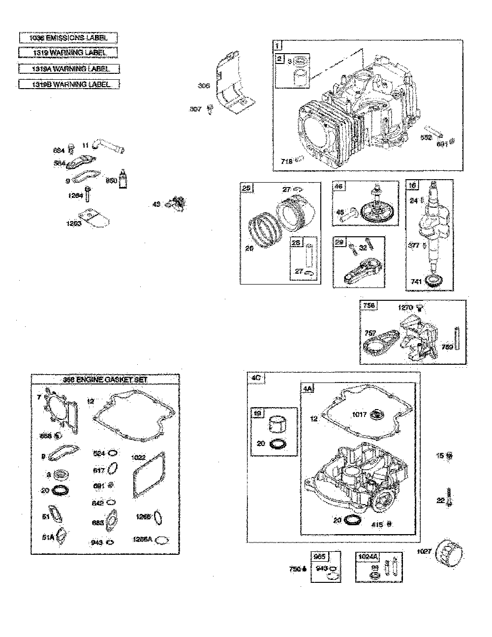 Cylinder/crankshaft/sump Diagram and Parts List for 96046007700  Poulan Lawn Tractor