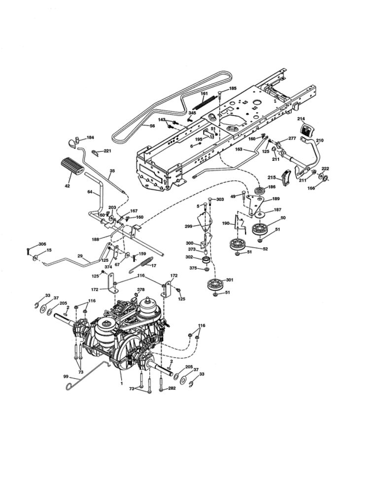 Drive Diagram and Parts List for 96042016900  Poulan Lawn Tractor