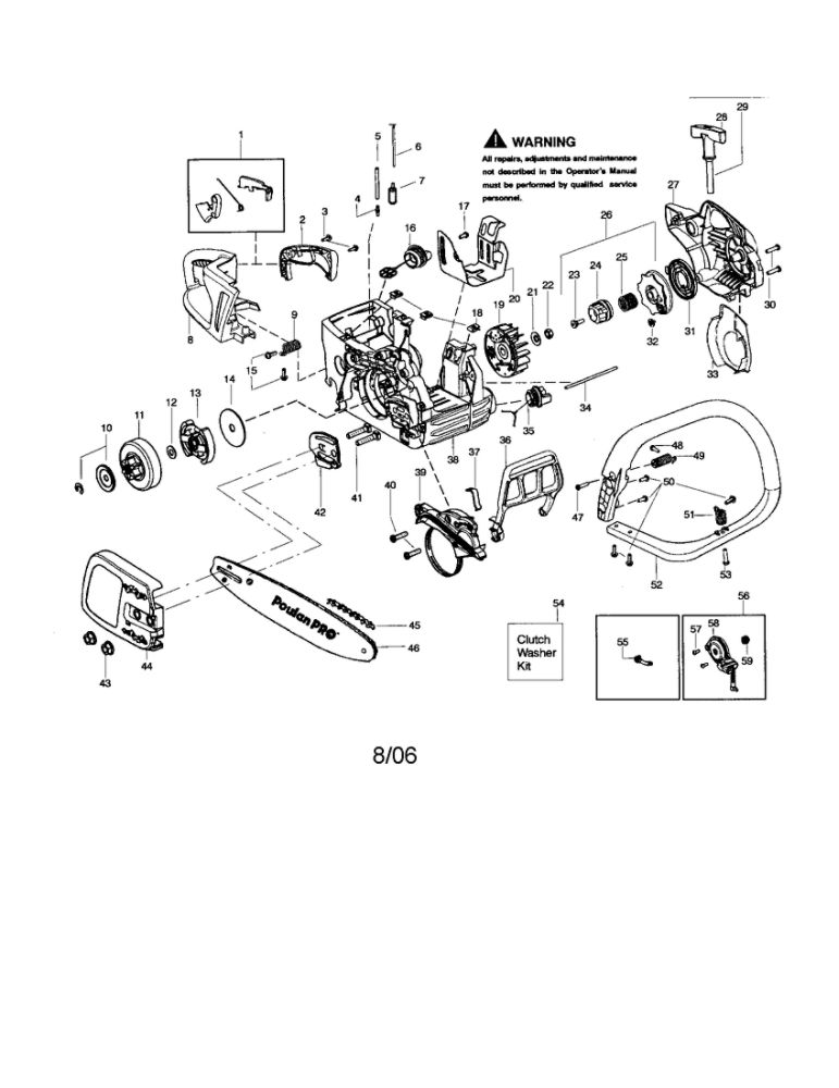 Chassis/Bar/Handle Diagram and Parts List for PP4218AVL TYPE 1 Poulan Chainsaw