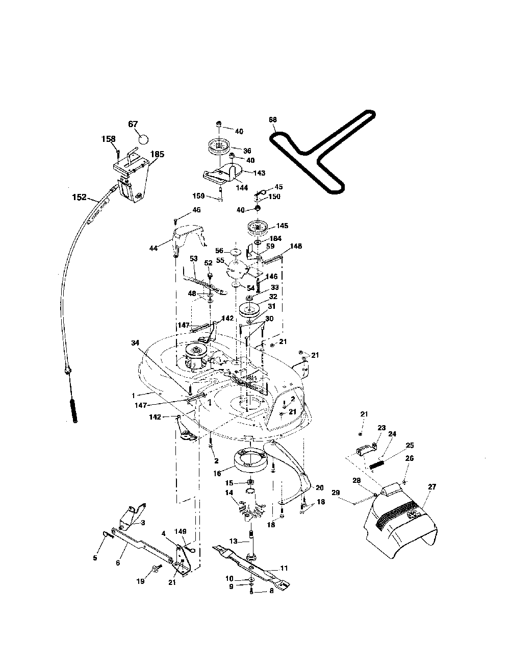 Mower deck Diagram and Parts List for 96012000302  Poulan Lawn Tractor