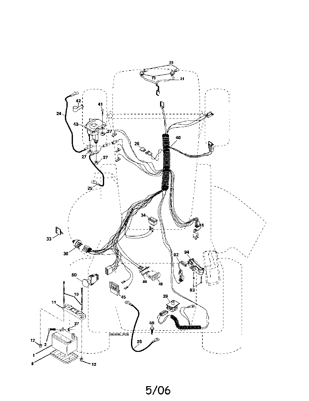 Electrical Diagram and Parts List for 96012003401  Poulan Lawn Tractor