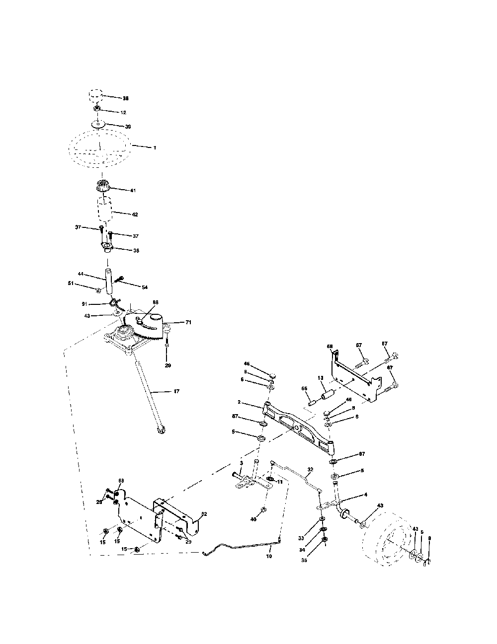 Steering assembly Diagram and Parts List for 917279872  Poulan Lawn Tractor