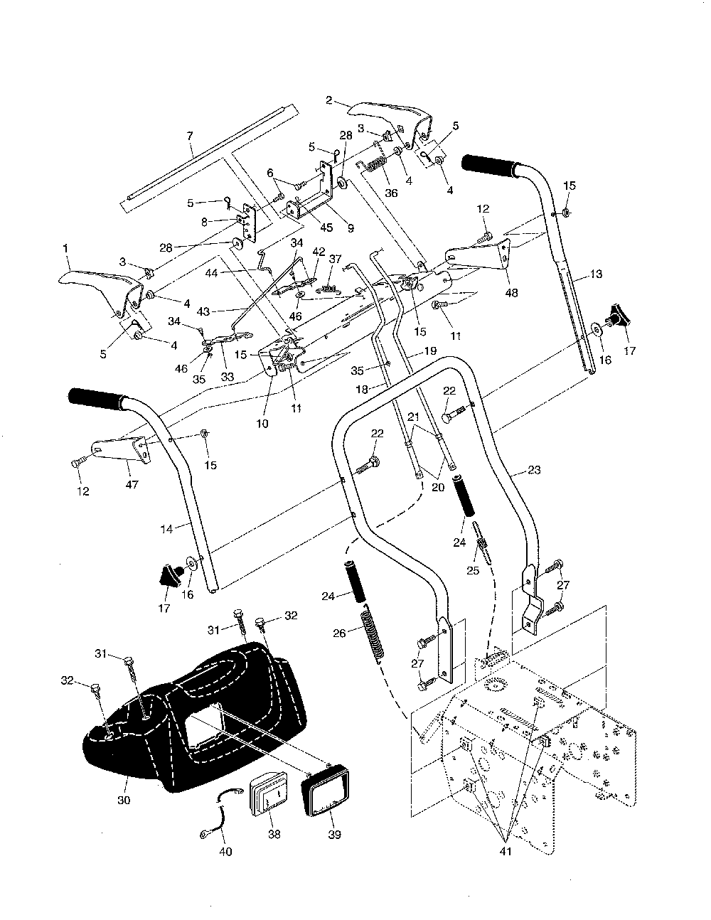 Handles Diagram and Parts List for 96197000400  Poulan Snow Blower