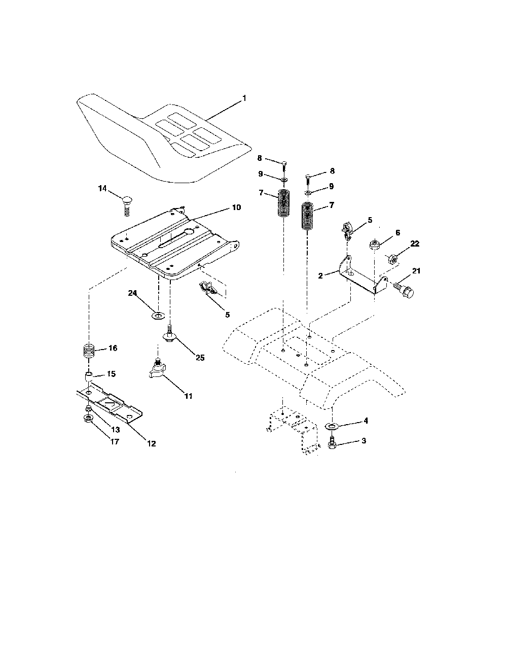Seat assembly Diagram and Parts List for 96012004600  Poulan Lawn Tractor