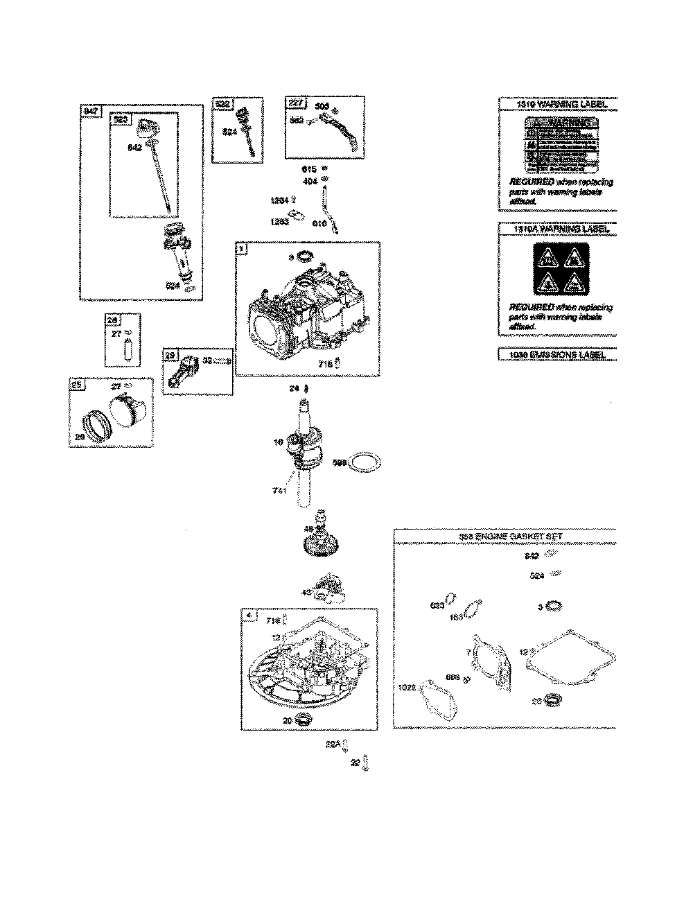 Cylinder/crankshaft/sump Diagram and Parts List for 96139000400  Poulan Lawn Mower
