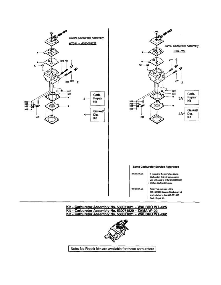Carburetor Diagram and Parts List for 260 TYPE 1-3 Poulan Chainsaw