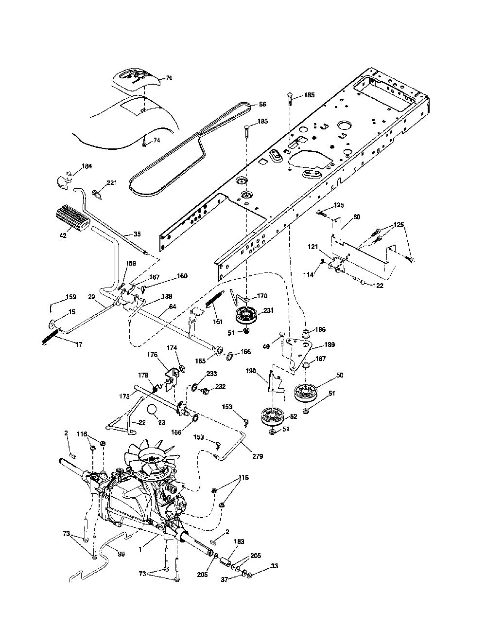 Drive Diagram and Parts List for 96042003604  Poulan Lawn Tractor