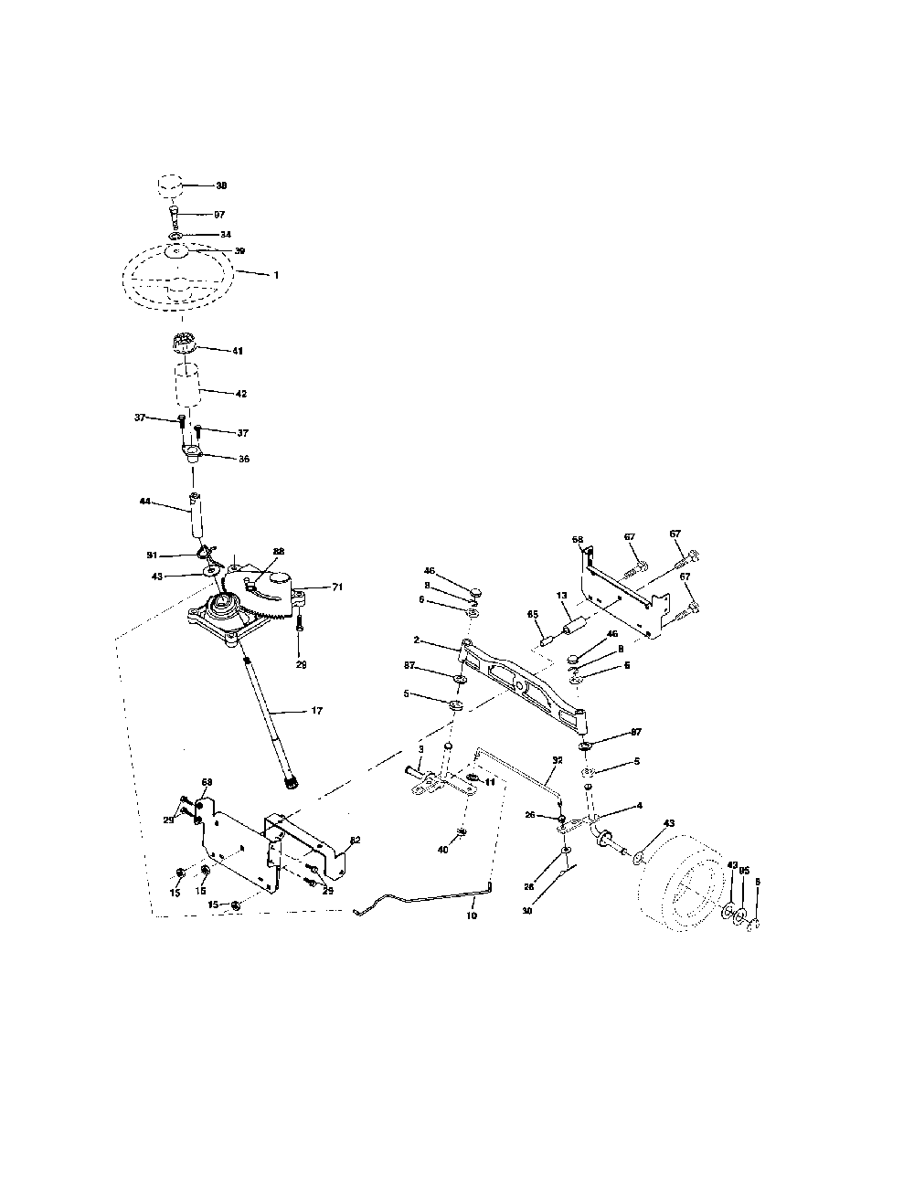 Steering assembly Diagram and Parts List for 96012002803  Poulan Lawn Tractor
