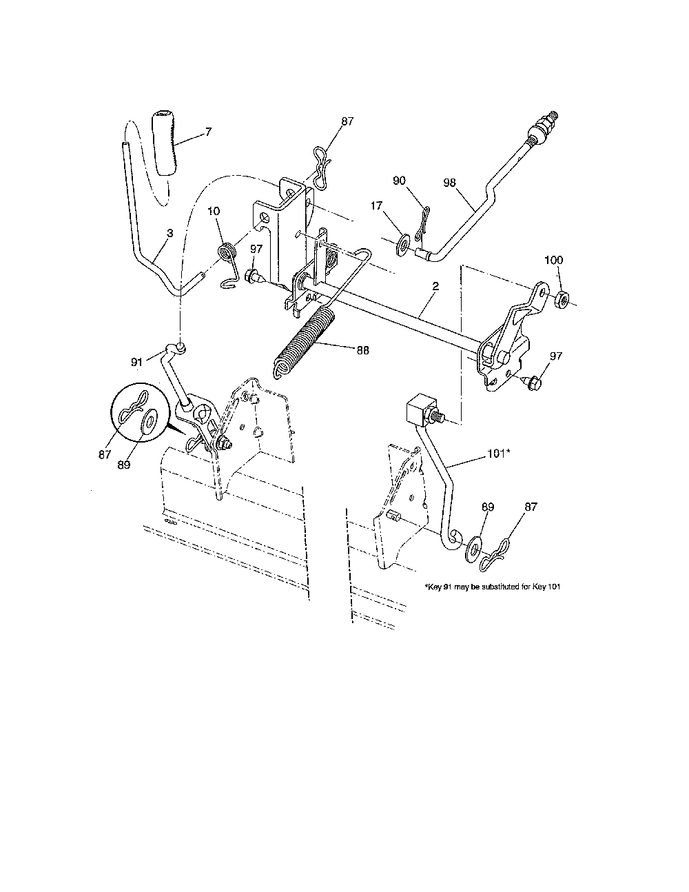 Mower lift Diagram and Parts List for 96046007700  Poulan Lawn Tractor
