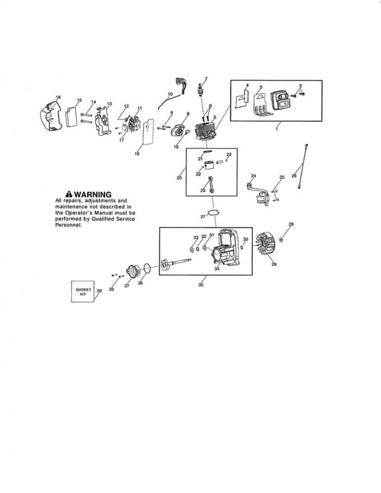 Muffler/Cylinder/Crankcase Diagram and Parts List for GBV-345 TYPE 1 Poulan Leaf Blower / Vacuum