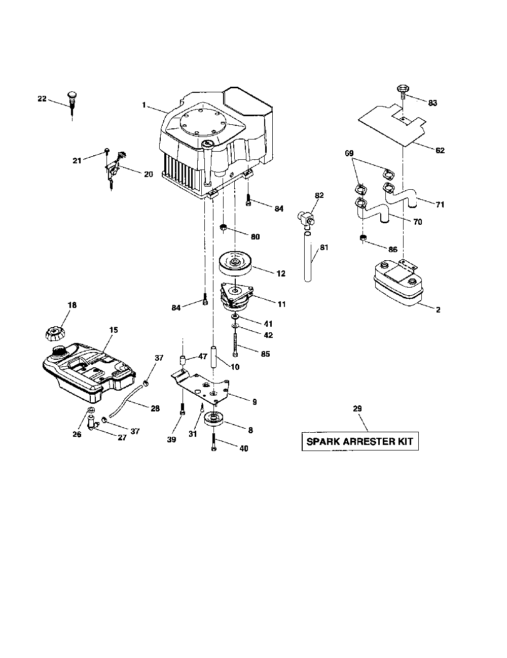 Engine Diagram and Parts List for 96022000101  Poulan Lawn Tractor