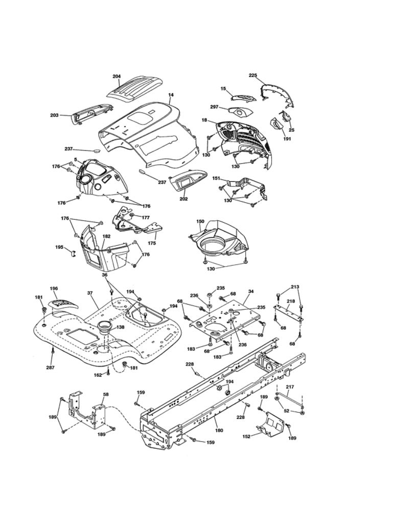 Chassis Diagram and Parts List for 96046007900  Poulan Lawn Tractor